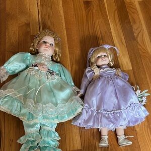 Seymour Brand Elegant Doll Set with Green and Purple Dresses